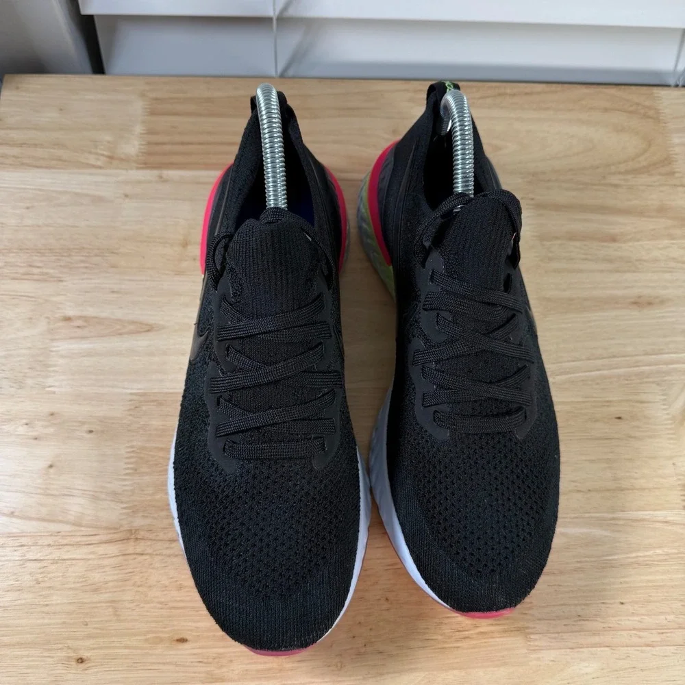 Nike Epic React Flyknit 2 Sneakers Mens Black Low Top Running Athletic Shoes - 8
